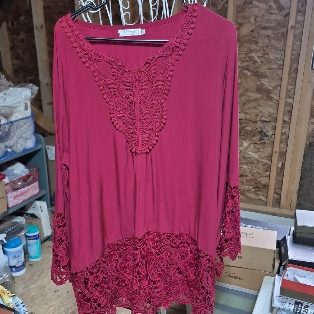 Intrigue Red Lace Detail Women's Tunic